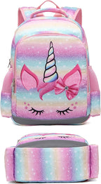 Girls Backpack, Kids Backpacks for School Kindergarten Girls Backpack with Lunch Box & Chest Strap