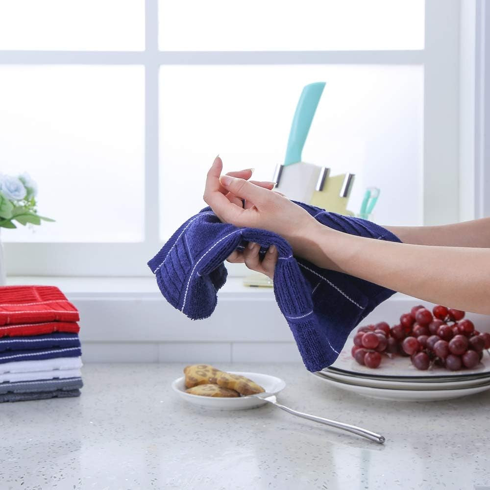 Kitchen Dish Cloths for Washing Dishes, Cotton Dish Rags for Drying Cleaning, Pack of 8 Dishcloths (Red, 12X12 Inches)
