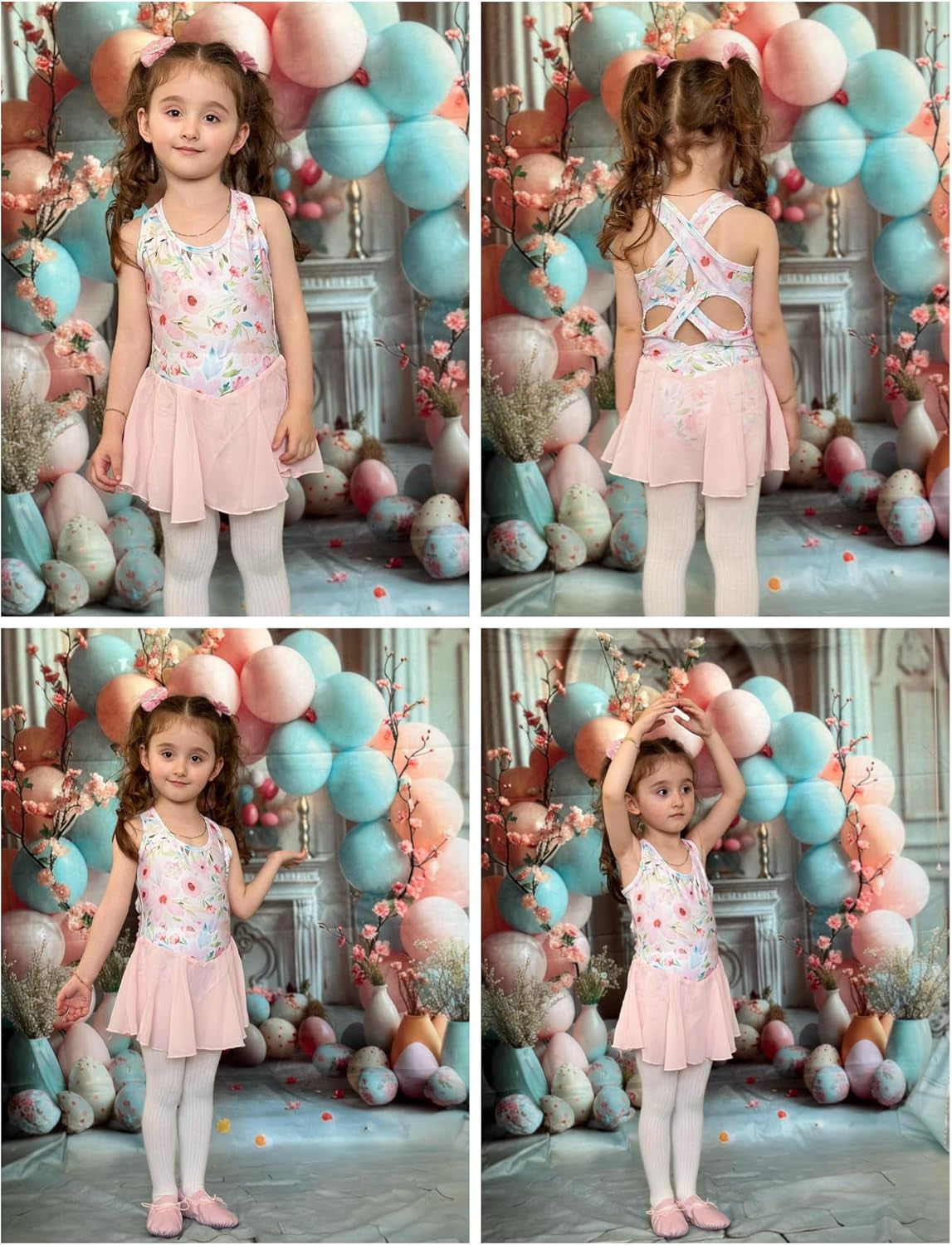 Girls Hollow Back Ballet Leotard with Skirt Sleeveless Dance Dress | Kid Girls, Solid Leotard with Hollow Back Criss-Cross Straps, Flowy Chiffon Skirt 3-11 Y