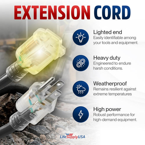 3Ft Outdoor/Indoor Extension Cord 12/3 Gauge Extra Heavy Duty 3 Prong SJTW, Waterproof, Flexible Cold-Resistant Long Power Cord,15A 125V 1875W, Black by