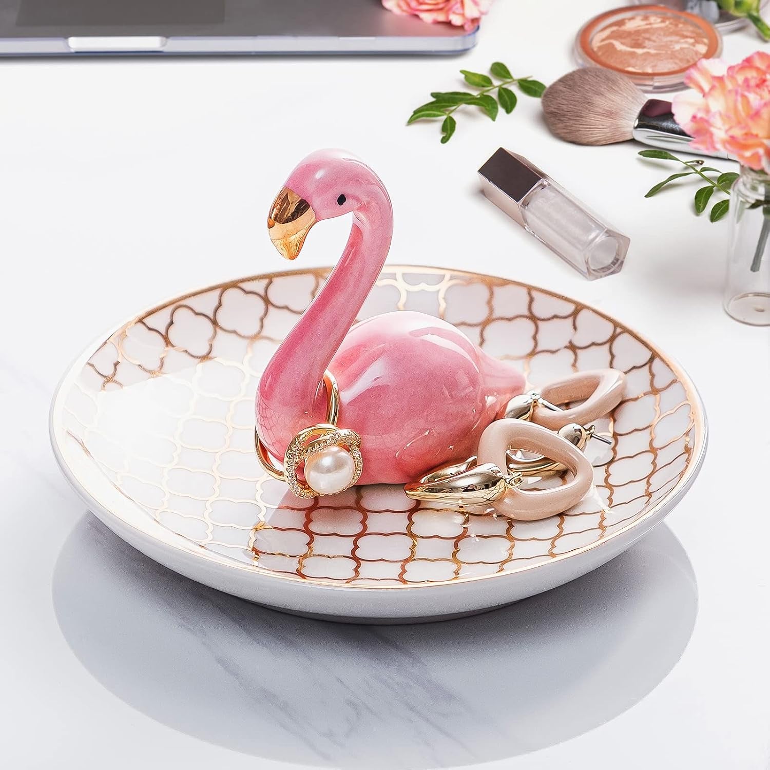 Flamingo Gifts for Women Ring Holder for Jewelry, Pink Decor Flamingo Gift for Women Girls Friend Her Mom Mothers Day Birthday Christmas Thanksgiving Valentines