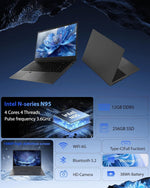 Laptop Computer, 15.6" FHD IPS Display, N95 Processor (Beat N5095), 12GB High-Speed DDR5 RAM 256GB SSD, Wifi 6 BT 5.3, Fingerprint , Backlit Keyboard, Lightweight Notebook for Business Student Office