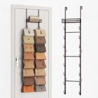 over the Door Purse Organizer - Wall Mounted Handbag Organizer with 16 Hooks and Metal Basket, Hanging Purse Storage Rack Holds up to 16 Bags, Bag Rack Can Use as 1/2 Part, for Door, Closet