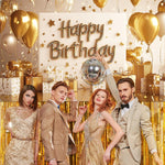 Gold Happy Birthday Backdrop Banner White and Gold Background for Women Glitter Star and Balloon Photography Backdrop for Birthday Table Wall Decoration Party Supplies 72.8 X 43.3 Inch