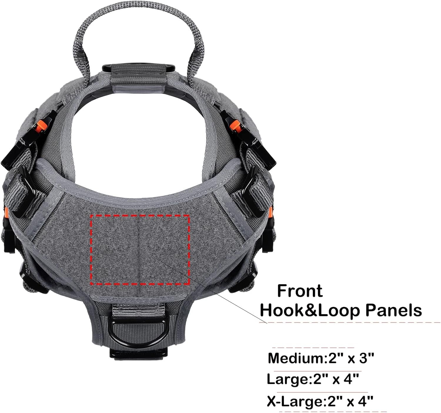 Tactical Dog Harness for Medium Dogs,Full Metal Buckles Dog Vest | with MOLLE, Reflective,Adjustable,2 Leash Clips,Control Handle,No Pull,Soft Padded,Grey,Medium