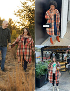 Women Oversized Plaid Shacket Long Fall Flannel Shirt Jacket | Button down Flannel Coat with 2 Pockets, Drop Shoulder, Long Sleeve, Curved Hem, Casual Woolen Shacket 2026
