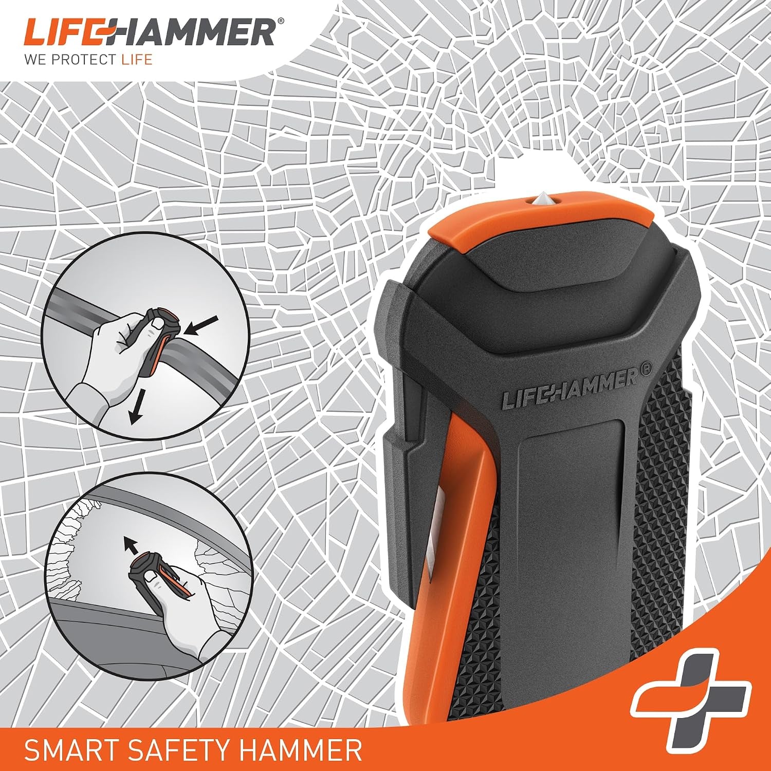Smart Automatic – Window Breaker Seatbelt Cutter, Emergency Car Window Breaker for Car Escape Tool, Anti-Slip Grip with Car Mounted Retail Pack (Orange-Black)