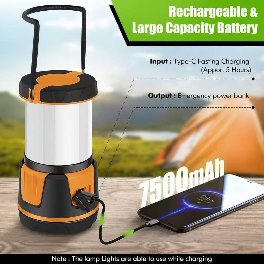 Rechargeable Emergency Light for Home Power Outages Hurricane Light | 3000 Lumen LED Camping Lantern with 7500Mah Power Bank, USB-C Dimmable Outdoor Lantern for Camping, Blackouts & Storms
