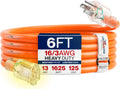 6Ft Outdoor/Indoor Extension Cord 16/3 Gauge Heavy Duty 3 Prong SJTW, Waterproof, Flexible Cold-Resistant Long Power Cord,13A 125V 1625W, Orange by