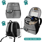 Dog Travel Backpack Airline Approved Pet Supplies Bag, Stripe Black | Cat Traveling Suitcase Organizer for Weekend Road Trip Camping; 2 Food Containers, 2 Collapsible Bowls & Poop Bag Dispenser