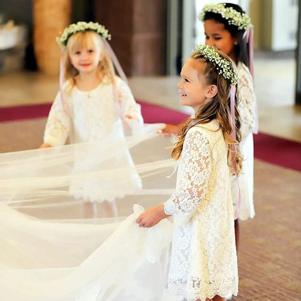 Flower Girl Dress, Lace Dress 3/4 Sleeve Dress