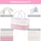Diaper Caddy Organizer, Rope Woven Storage Baske, Pink | Cotton Rope, Nursery Storage Basket for Car & Changing Table | Holds Diapers, Wipes & Baby Essentials | Durable