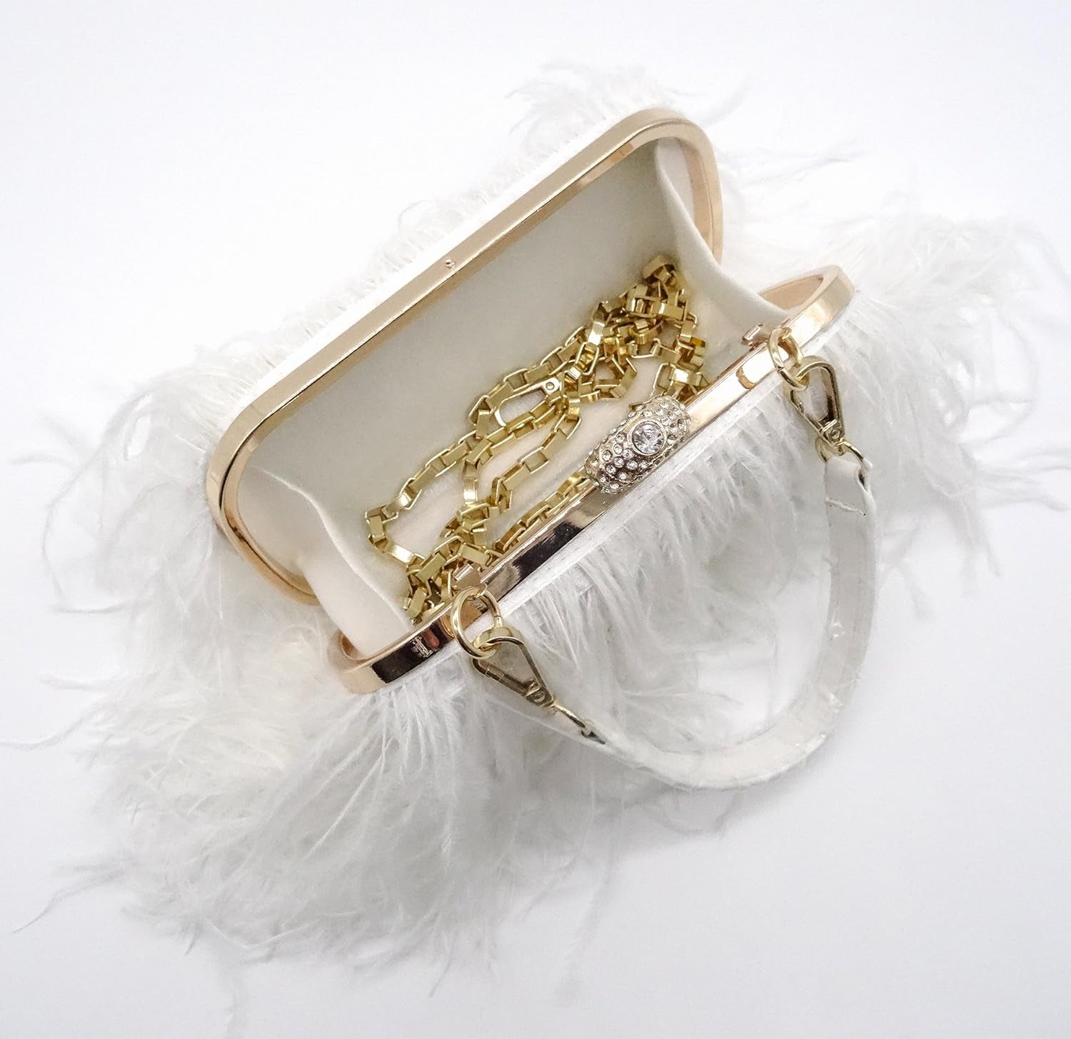 Women'S Real Natural Ostrich Feather Tote Evening Dress Bag Shoulder Bag Party Money Bag Wallet Clutch