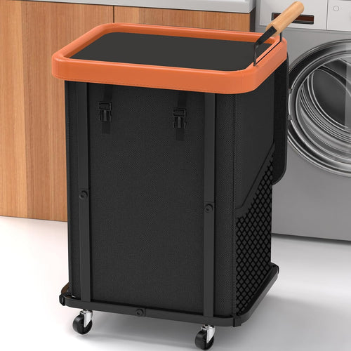 150L Laundry Basket with Wheels,Rolling Basket Hamper with Lid&Handle Black | Laundry Organizer Storage Cart with Heavy Duty Sturdy Metal Frame for Home, Hotel, Laundry Room
