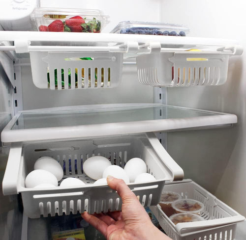 Adjustable Drawer for Fridge Kitchen Organizer Adjustable Kitchen Refrigerator Storage Rack Fridge Freezer Shelf Holder Pull-Out Drawer Space 2 Color (White/Cream) (White)