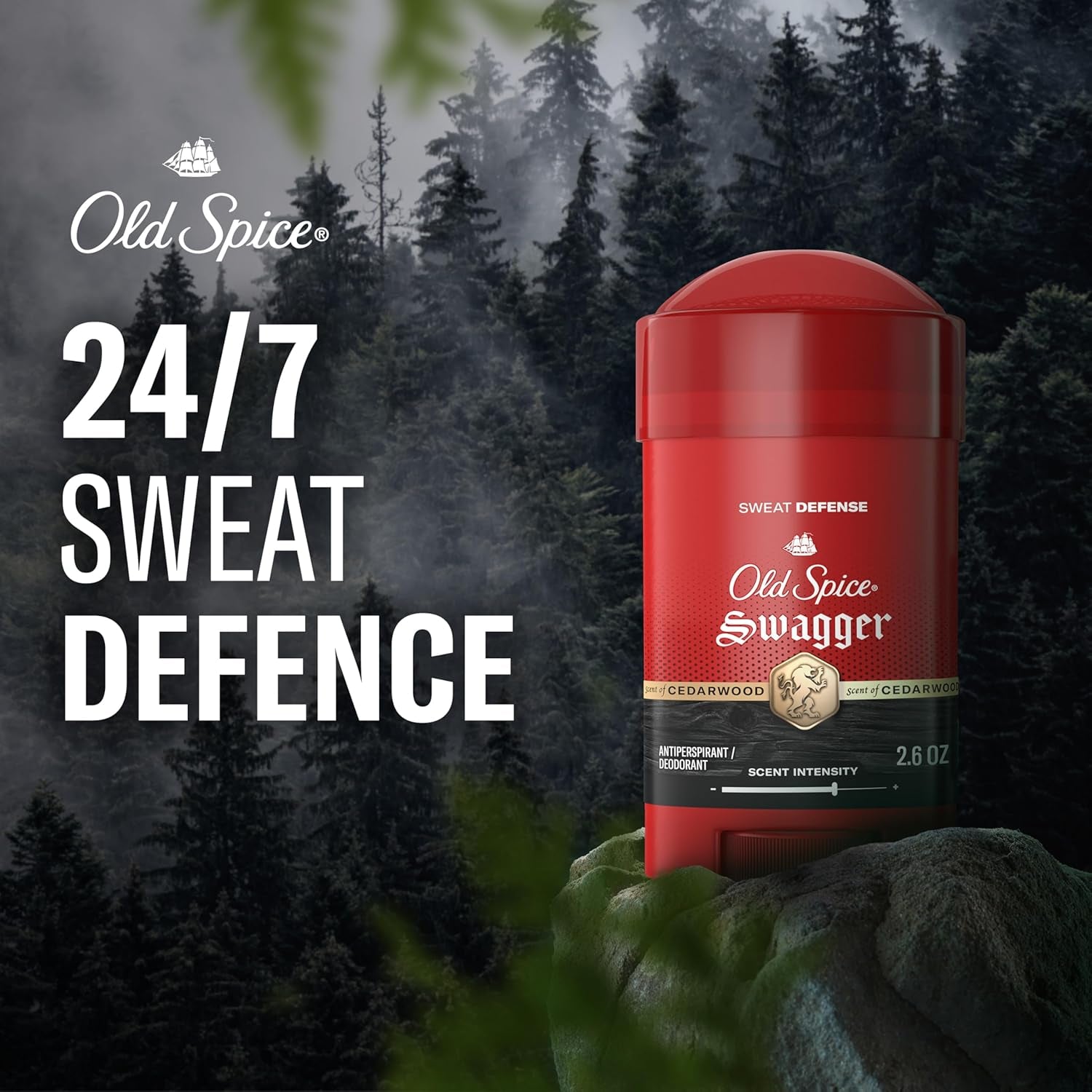 Sweat Defense Antiperspirant & Deodorant for Men, 24/7 Ultimate Sweat Protection, Long Lasting Scent, Soft Solid, Swagger with Cedarwood Scent, 2.6 Oz