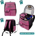 Dog Travel Backpack 27L Airline Approved Pet Supplies Bag, Pink | Cat Traveling Suitcase Organizer for Weekend Road Trip Camping; 2 Food Containers, 2 Collapsible Bowls & Poop Bag Dispenser