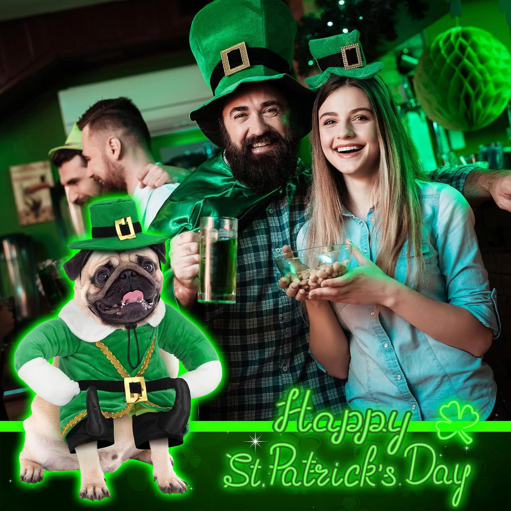 St. Patrick'S Day Dog Costume Walking Leprechaun Dog Outfit with Arms Irish Day Holiday Pet Clothes Cosplay Accessories for Cat Doggy Pet(L)