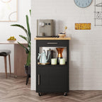 Kitchen Island Cart with Storage,Rolling Kitchen Island Side Table on Wheels with Worktop,Single Door Storage Cabinet and Drawer for Kitchen,Dinning Room, Black