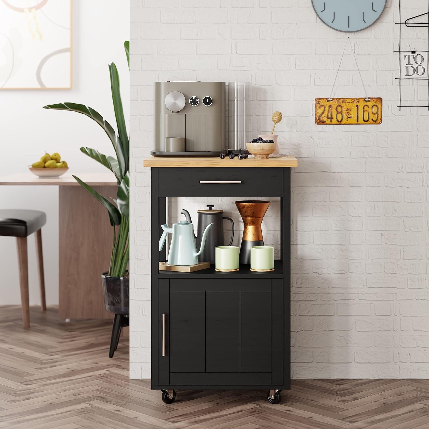Kitchen Island Cart with Storage,Rolling Kitchen Island Side Table on Wheels with Worktop,Single Door Storage Cabinet and Drawer for Kitchen,Dinning Room, Black