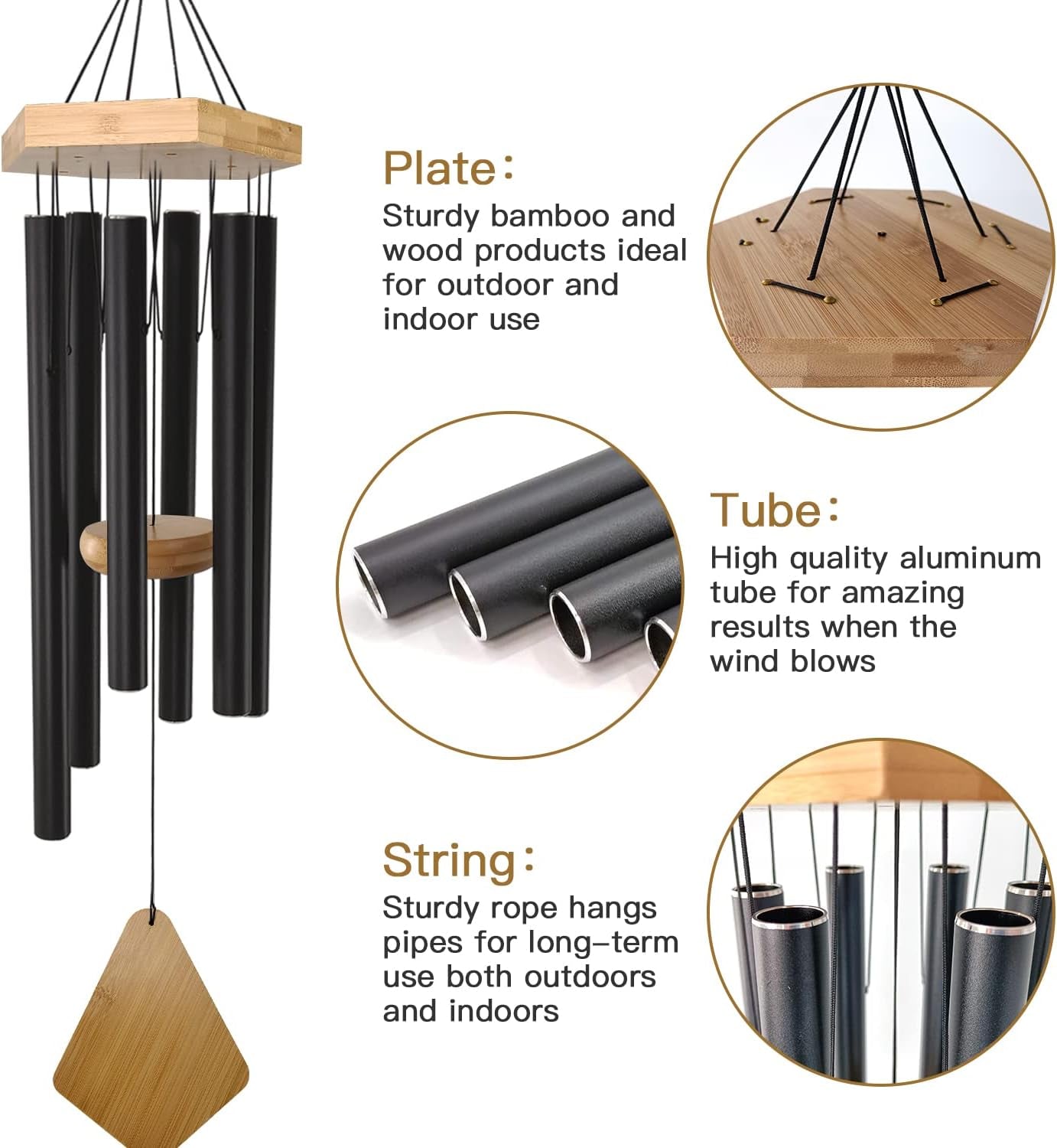 Wind Chimes 30 Inches Deep Tone Memorial Wind Chimes with Hook for Mother'S Day/Housewarming/Christmas, Patio, Garden, Yard, Home Decor, Black