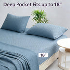 Woven Grid Soft Bed Sheets 4 Piece Set - Luxury Breathable Queen Size Cooling Sheets with 1Fitted Sheet, 1Flat Sheet & 2 Pillowcases- Deep Pocket Fitted Sheet up to 18 Inches (Blue Grey)