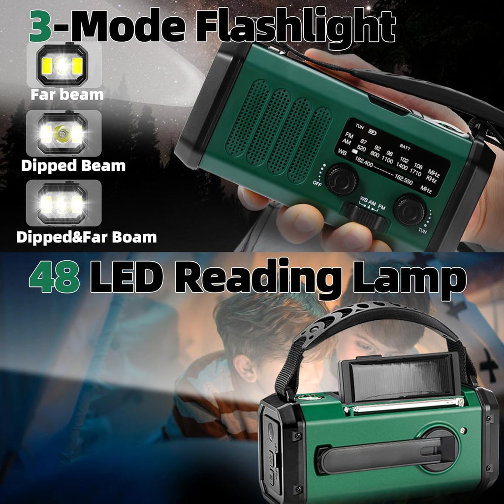 Hand Crank Emergency Radio,37000Mwhsolar Powered Hand Crank Portable NOAA AM FM Weather Radio with 3Mode Flashlight and Reading Light,Cell Phone Charger,Home and Emergency Distress Signa