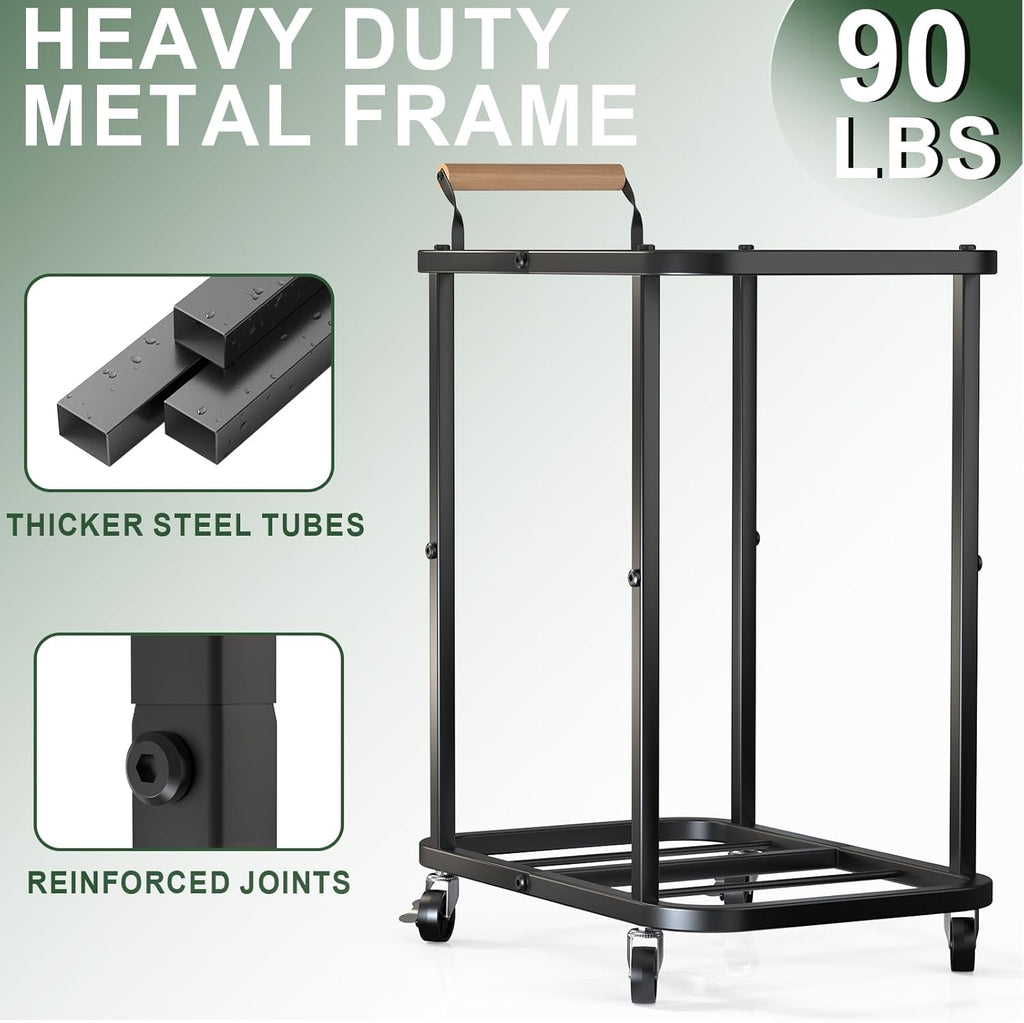 150L Laundry Basket with Wheels,Rolling Basket Hamper with Lid&Handle Black | Laundry Organizer Storage Cart with Heavy Duty Sturdy Metal Frame for Home, Hotel, Laundry Room