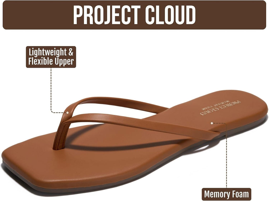 Square Toe Flip Flops for Women - Sandals Women(Dedication) | Womens Flip Flop with Memory Foam Insole Beach Essentials Womens Sandals - Thong Sandals Women Footwear - Square Toe Sandals