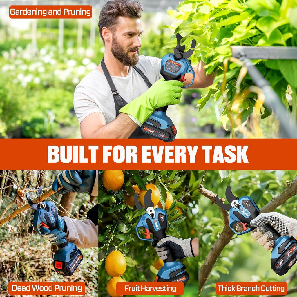 SENIX Cordless Electric Pruning Shears with 2000Mah Battery& Charger, 20V Brushless Motor Pruner, Dual Mode Cutting 1.5" Max for Delicate Flowers & Thick Branches, Gardening, Tree Pruners, Orchard