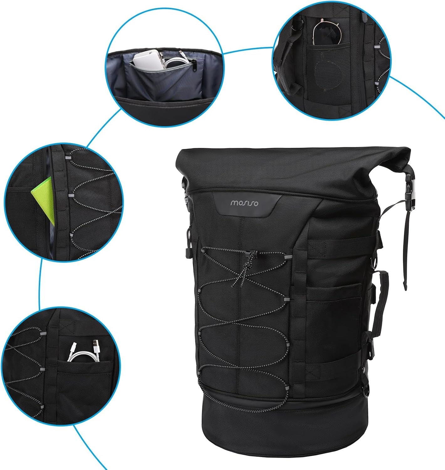 Motorcycle Sissy Bar Backrest Bag Travel Luggage Bag, Large Capacity Duffle Bags Expandable 30L-48L, Motorcycle Gear Tail Bags with Rain Cover&Shoulder Strap, Black