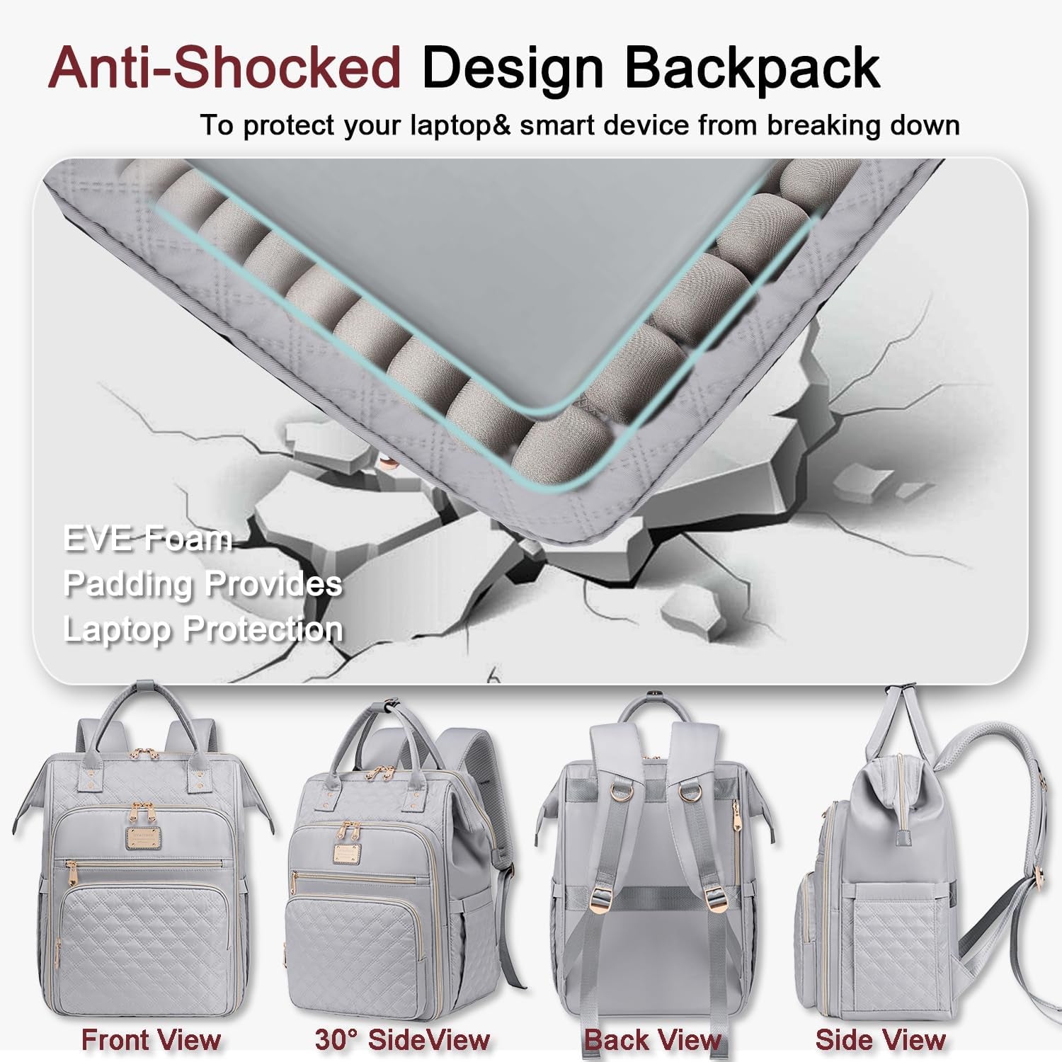 Lunch Backpack for Women,15.6 Inch Laptop Backpacks for Womens Back Pack, Travel Backpacks,Work Backpack for Women (Gray)