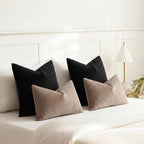 Black Vertical Ripple Striped Decorative Pillow Covers: Pack of 2 22X22 Inch Velvet Square Throw Pillow Cases for Farmhouse Couch Sofa Bed Living Room Home Decor