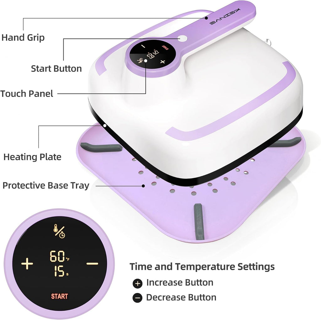 10"X10" Heat Press Machine, Fast Heating with Timer & Auto Shut-Off | DIY Iron-On Transfer Press for Clothes & Bags - Purple 2026 Update
