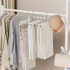 2 Pack Pants Hangers Space Saving, Anti-Slip Multi-Functional Pants Rack, Thickened Stainless Steel Tube with 10 Metal Clips, Two Hanging Modes Suitable for Jeans Trousers Skirts Scarf-White