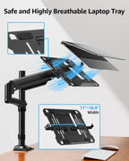 Laptop Desk Mount, Adjustable Laptop Stand for Max 17" Notebook or 32" Monitor, Laptops Arm Mount for Desk Holds 4.4-22Lbs, Tall Laptops Stand with Clamp/Grommet