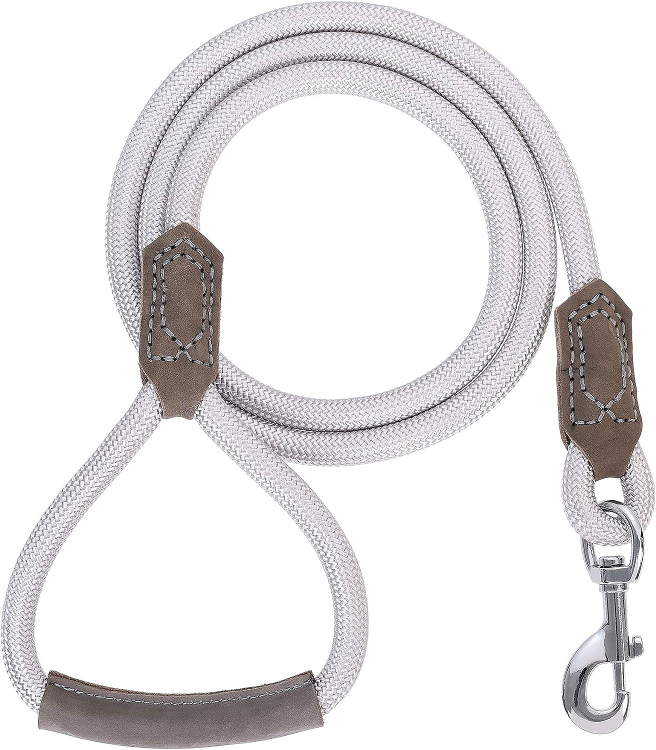 Dog Leash with Genuine Leather Connection/Handle, 4/5/6 FT | Rope Leash, Heavy Duty 360° Swivel Metal Clasp, for Small Medium & Large Dogs
