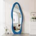 Irregular Wavy Mirror - Full Length Wall Mirror, Standing or Hanging for Bedroom (Blue, 63"X24")