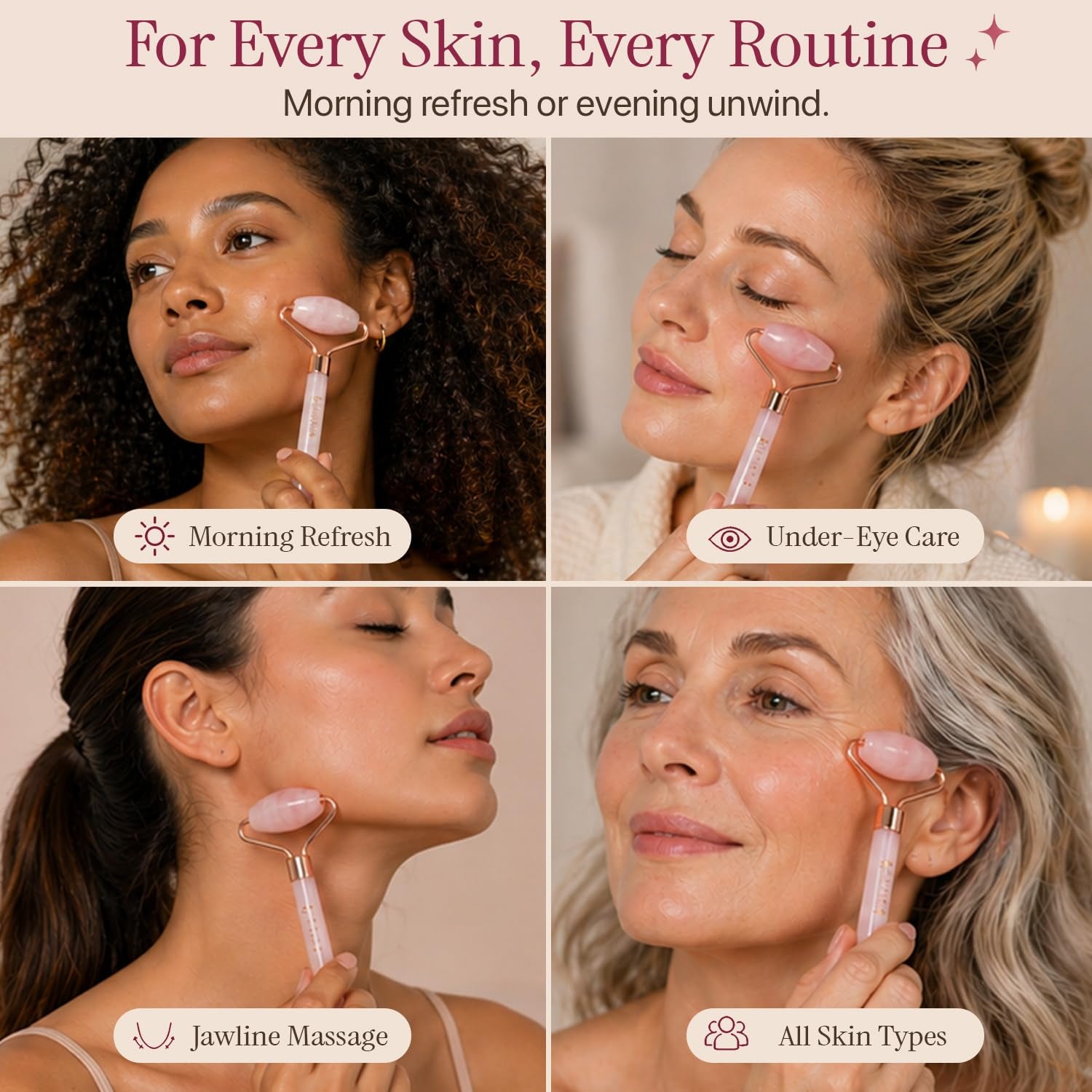 Rose Quartz Face Roller - Depuffs & Smoothes Fine Lines and Wrinkles | Skin Care Tools & Relaxation Gifts for Women, Teenage Girl Gifts, Beauty Gift Ideas, Face Massager Tools, Facial Tool