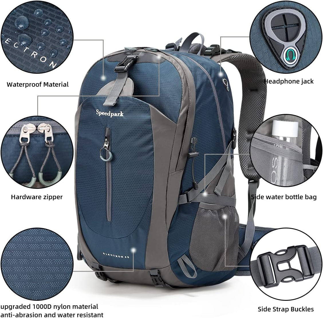 40L Hiking Backpack, Lightweight Camping Daypack with Rain Cover | Water-Resistant Rip-Stop Nylon, Multi-Pockets, Survival Whistle. Ideal for Men, Women, Travel, Trekking