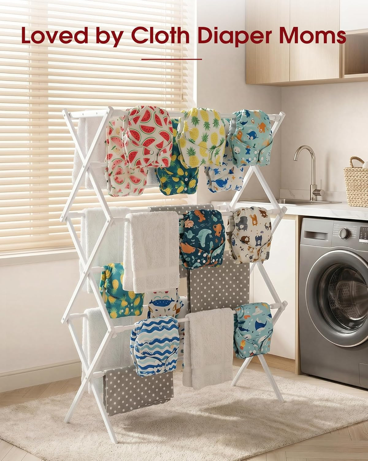 Foldable Clothes Drying Rack – Metal Laundry Drying Rack with Non-Slip Feet, 3-Tier Space-Saving Clothing Rack for Organization, Indoor & Outdoor Use, 11.4" D X 29.1" W X 37.4" H, White