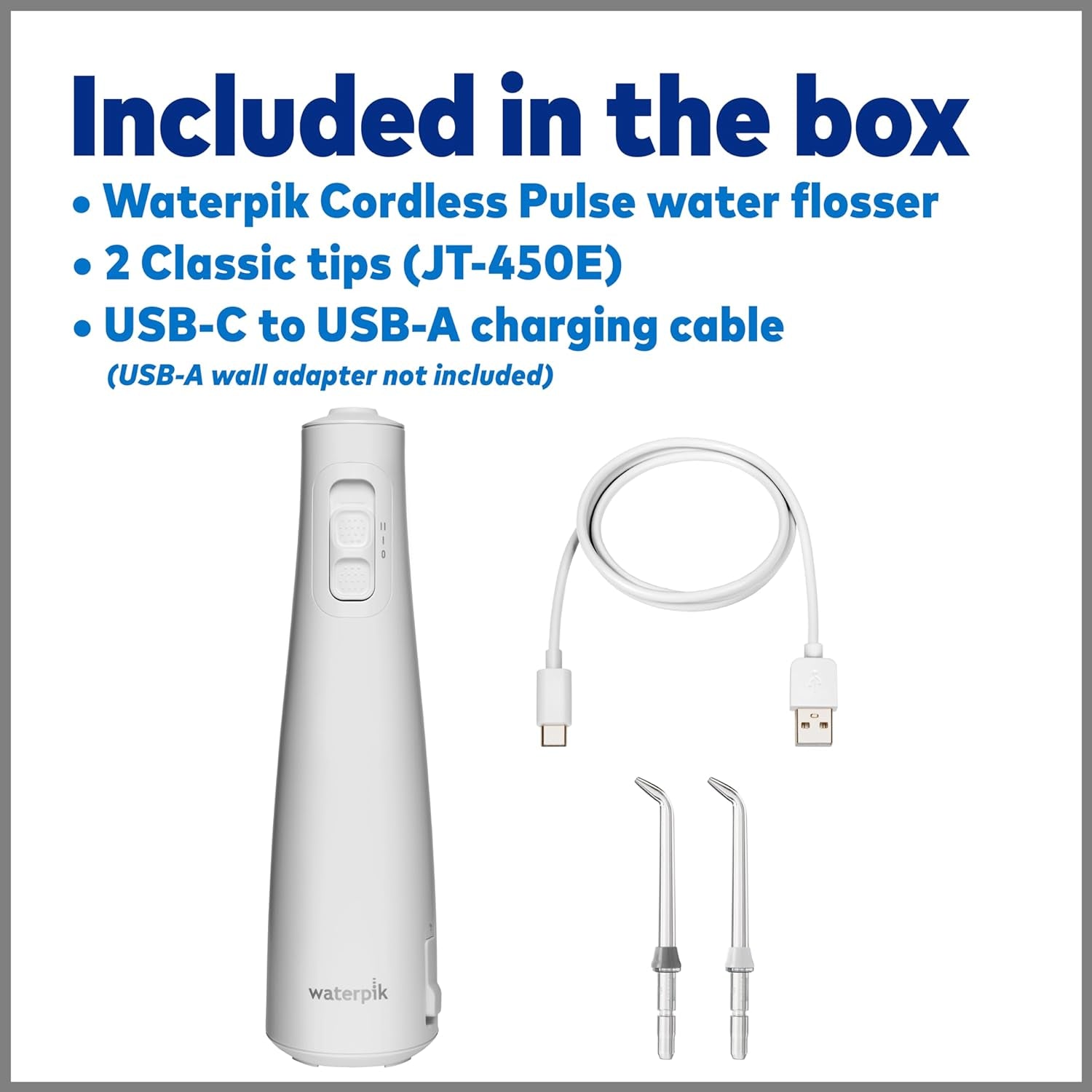 Cordless Pulse Rechargeable Portable Water Flosser for Teeth, Gums, Braces Care and Travel with 2 Flossing Tips, Waterproof, ADA Accepted, WF-20 White