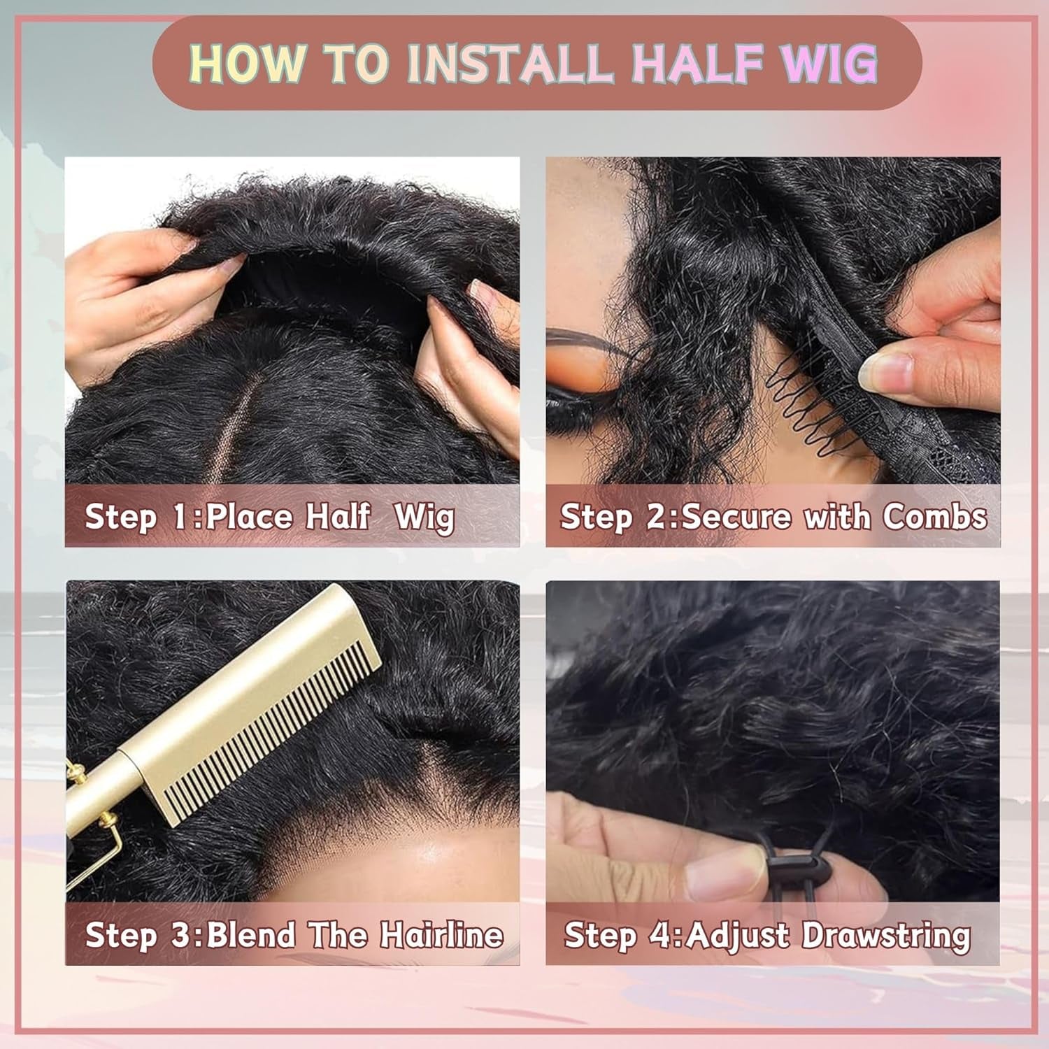 Deep Wave Half Wig Human Hair 24Inch Wear and Go Glueless Curly Wig 200% Density 3 in 1 Seamless Flip over Drawstring No Headband Wig for Black Women Beginner Friendly Natural Color