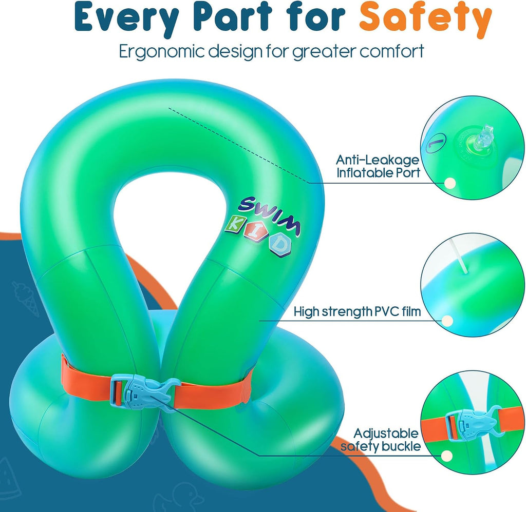 Kids Swim Vest for 3-6/7-14 Yrs,Inflatable Floaties,Swim Aid | 33-50/50-88 Lbs Fit|Dual Air Chambers|Adjustable Buckle|Pool & Beach Use|Learn-To-Swim Aid