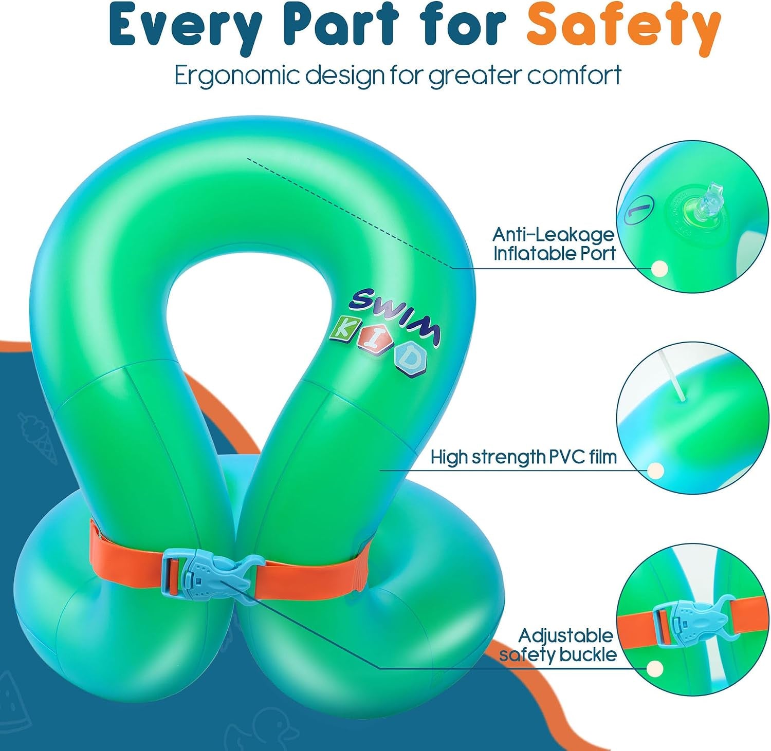 Kids Swim Vest for 3-6/7-14 Yrs,Inflatable Floaties,Swim Aid | 33-50/50-88 Lbs Fit|Dual Air Chambers|Adjustable Buckle|Pool & Beach Use|Learn-To-Swim Aid