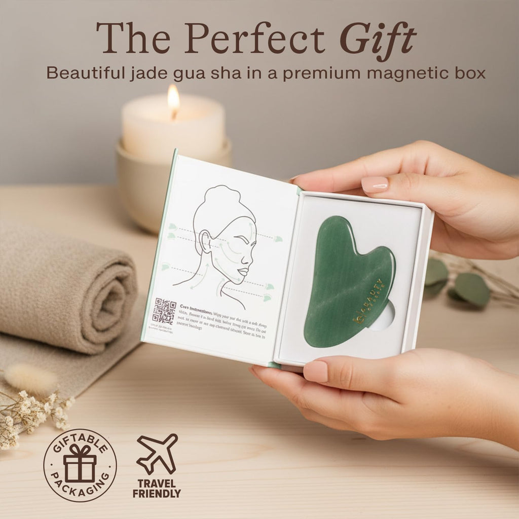 Jade Gua Sha Facial Tools - Face Sculpting & Massager Tool for Lymphatic Drainage & Jawline Sculpting, Guasha Tool for Face, Eye Depuffer Skin Care Tools