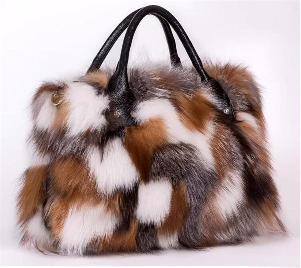 D-01 Luxury Real Fox Fur Handbag for Women Ladies Furry Shoulder Bag Purse Colorful Silver Bags Big Capacity Fashion