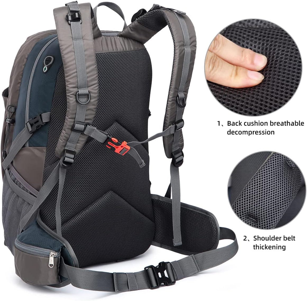 40L Hiking Backpack, Lightweight Camping Daypack with Rain Cover | Water-Resistant Rip-Stop Nylon, Multi-Pockets, Survival Whistle. Ideal for Men, Women, Travel, Trekking