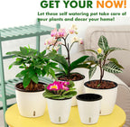 6.7 Inch Self Watering Pots for Indoor Plants, 4 Packs African Violet Pots with Indicator, Black Wick Pot with Drainage Holes, Self Watering Planters for Orchid, Devil'S Ivy, White