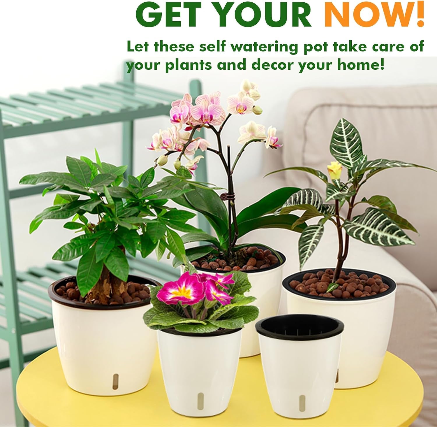 6.7 Inch Self Watering Pots for Indoor Plants, 4 Packs African Violet Pots with Indicator, Black Wick Pot with Drainage Holes, Self Watering Planters for Orchid, Devil'S Ivy, White